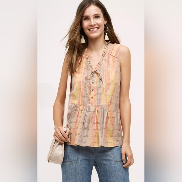 Anthropologie Holding Horses Faye Tank Top Sz 8 Soft Lightweight Cotton Summer - Picture 1 of 14